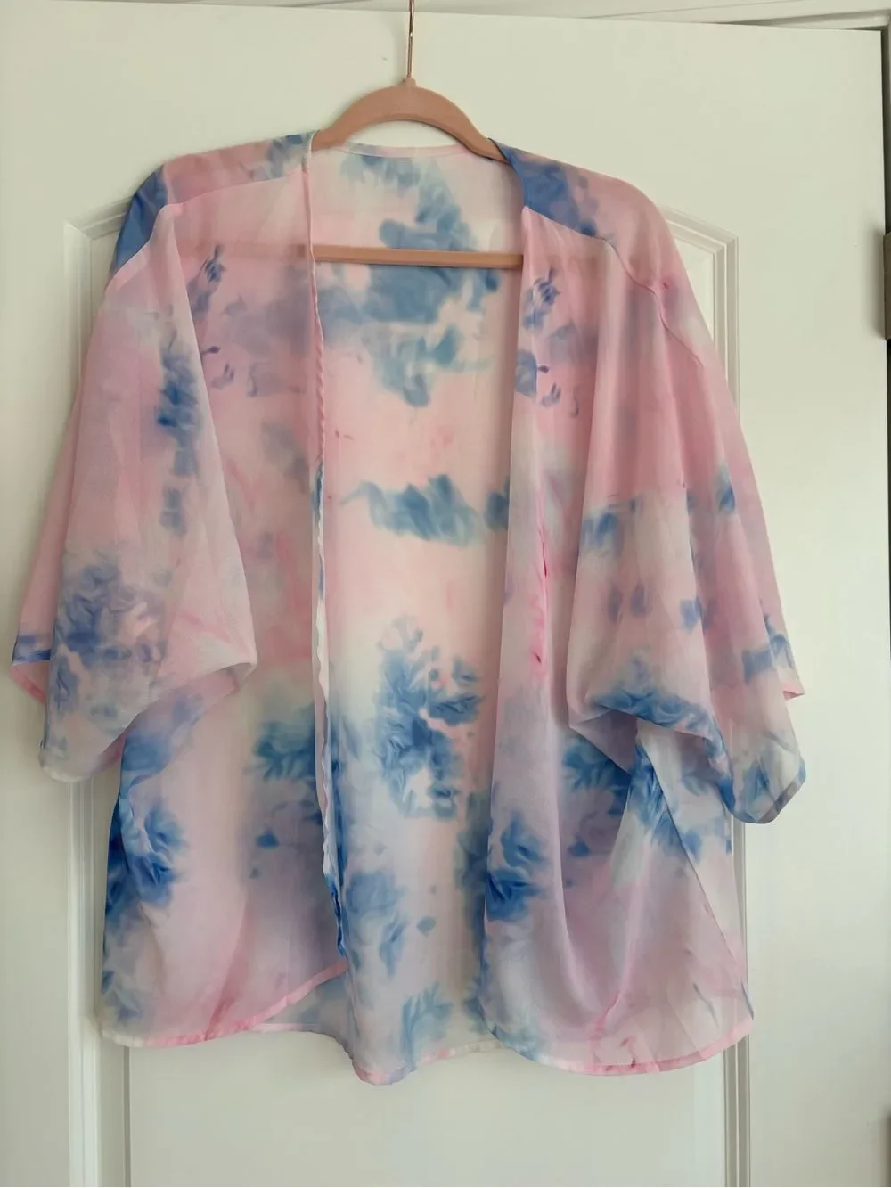 Sheer Pink & Blue Watercolor Kimono/Coverup
